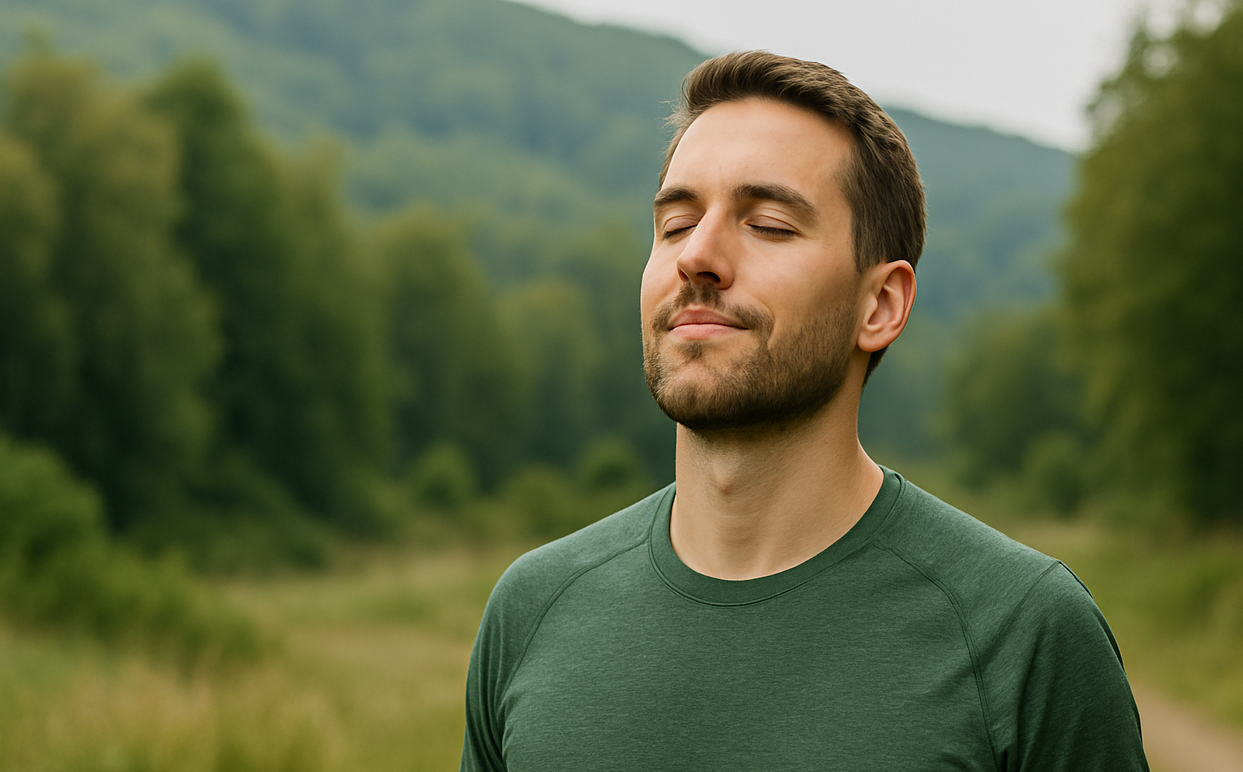 Man breathing fresh air outdoors